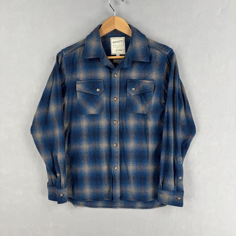 3sixteen Shirt Mens Medium Blue Plaid Wool Flannel Button Up Pendleton USA